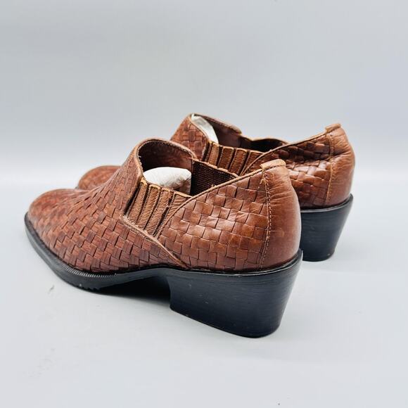 Cole Haan Shoes Womens 7 Brown Leather Western Woven Slip On Vintage Heels - Picture 6 of 11